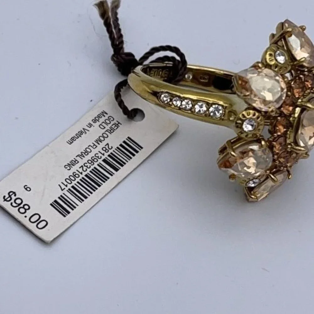 Henri Bendel Cocktail Gold Gem Flower Ring 9 NWT